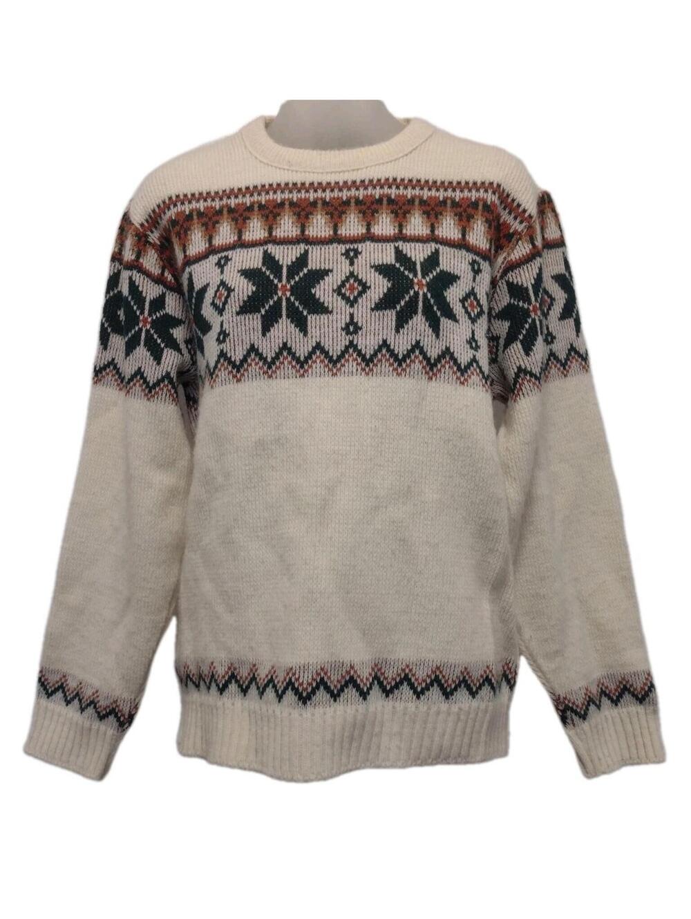 80s McBriar Fair Isle Sweater M Cream Rust Green Nordic Knit